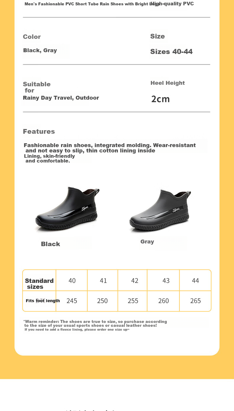 FOOTOPPO Rain Boots for Men, Water Shoes, Short Rain Boots, Adult Waterproof Shoes, Rubber Boots, Construction Site Non-Slip Boots, Low-Top Overshoes, Water Boots 4