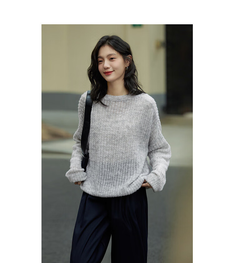 Dme [Containing Wool] Spring Lightweight Striped Hollow-Out Round Neck Sweater, High-Elastic Comfortable Knit Top for Wome 6