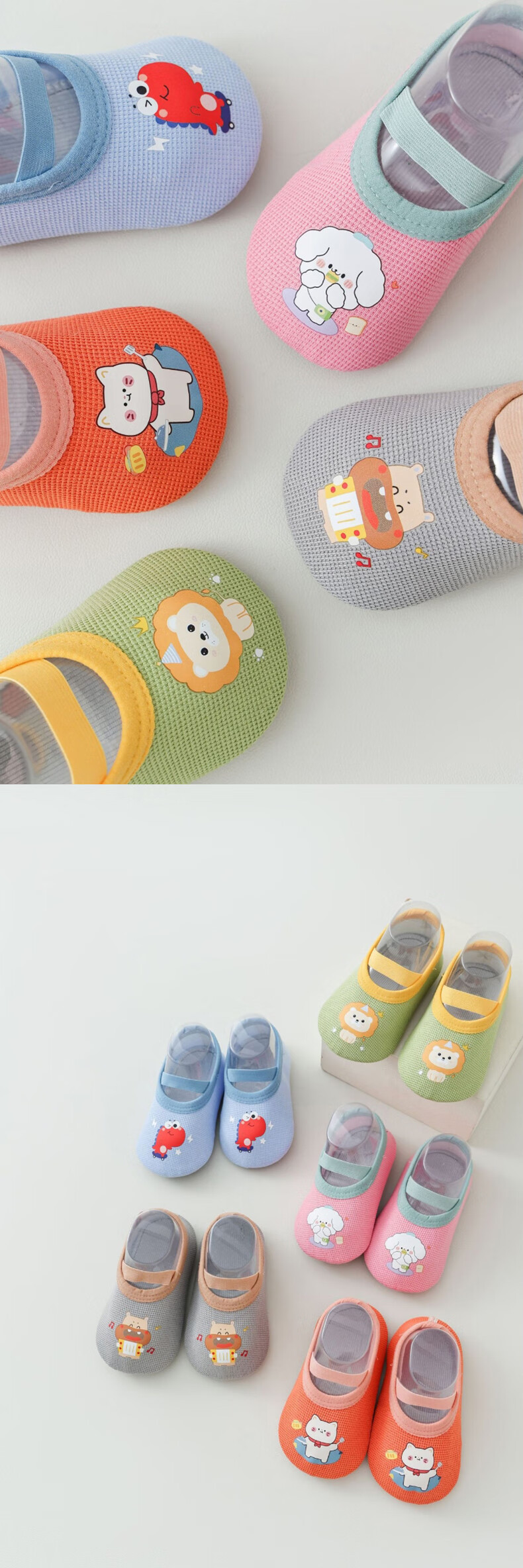 Babyprints Infant Floor Socks, 2 Pairs, for Boys And Girls, Toddler Walking Socks, Insulating Early Education Sock Covers, Pink And Green, Size S 1