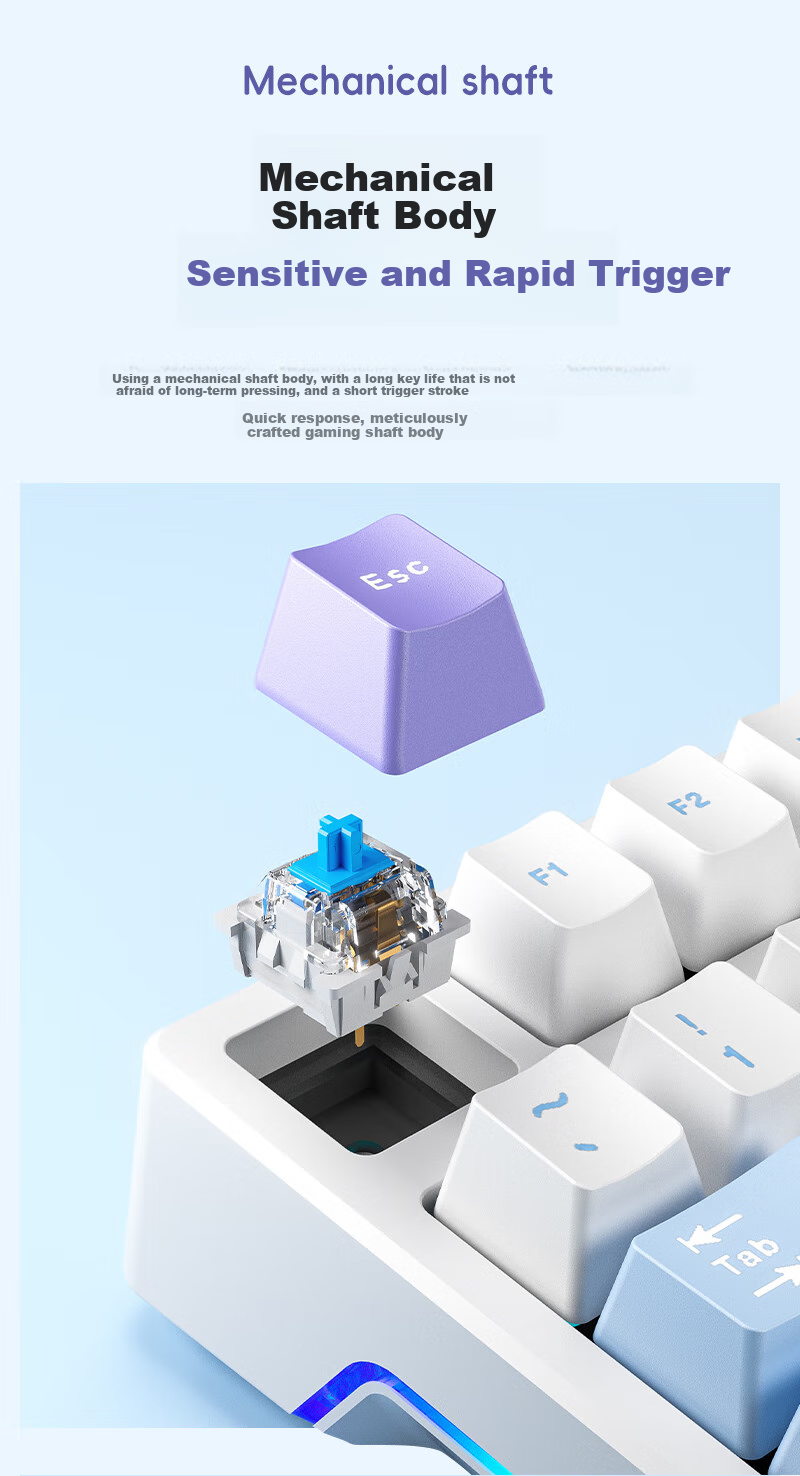 HP GK100 Wired Backlit Mechanical Keyboard 104-Key Full-Size Gaming Office Ergonomic Computer Peripheral Side-Printed White Light Blue Switch 4