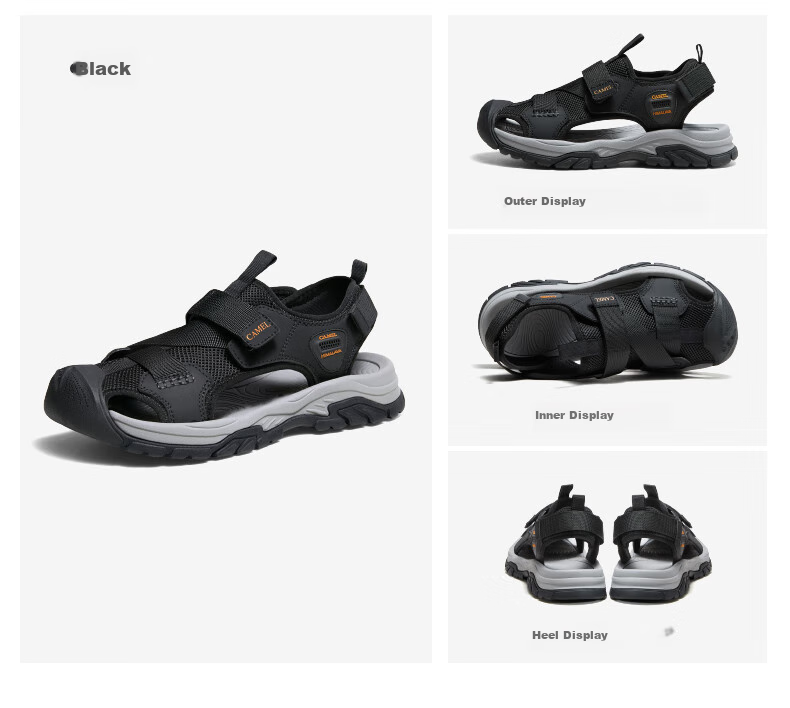 CAMEL Outdoor Casual Velcro Closed-Toe Perforated Beach Sports Sandals for Men G14M076677 Night Black Size 41 32