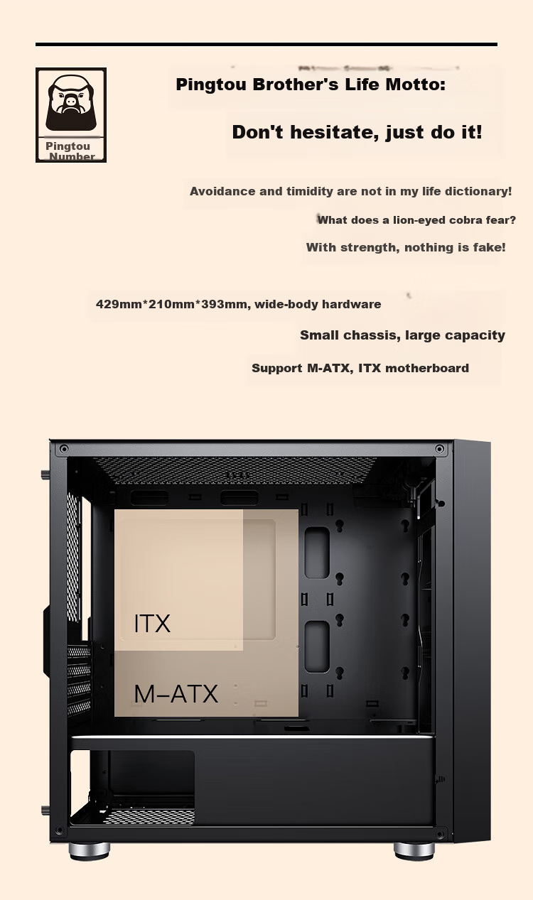 SAMA Pingtouge M7 Mini Compact Gaming PC Case, Front Panel Cutout for Cooling, Tempered Glass Side Panel, Supports M-ATX Motherboard, U3 Drive Bay, Cable Management, Power Supply Compartment 4