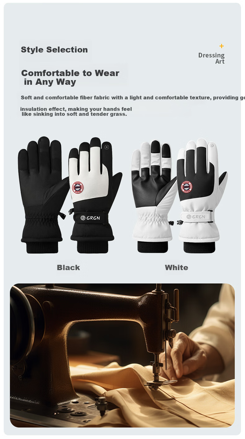 GRGN Gloves for Men And Women, Outdoor Winter Warm Cycling Windproof Fleece-Lined Thick Touchscreen Waterproof Cotton Ski Gloves for Winter 4