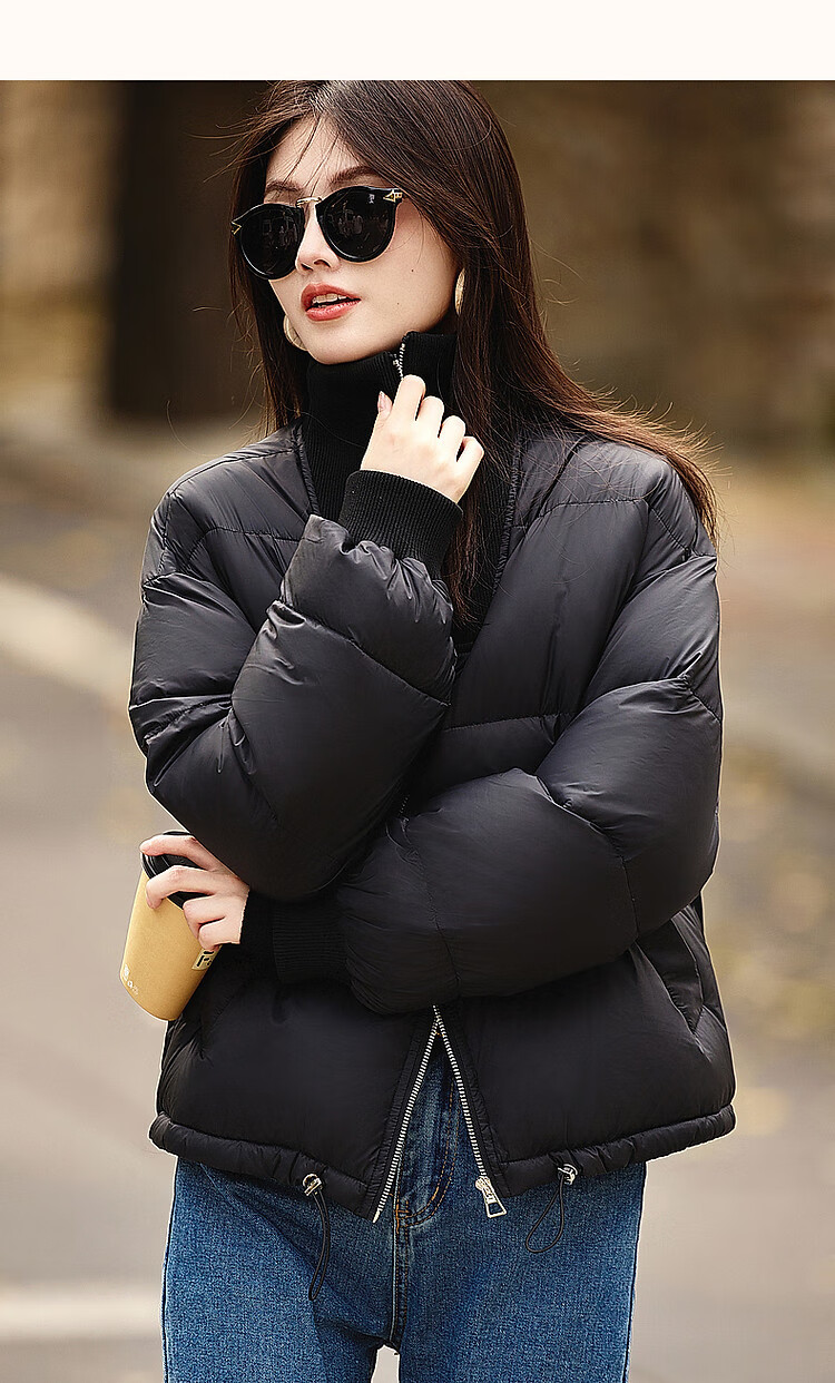 Dme [Tade Xie Erxing] Winter Stand-Collar 90% Duck Down Outdoor Long-Sleeve down Jacket for Women, Short Style, Deep Khaki, XS 15