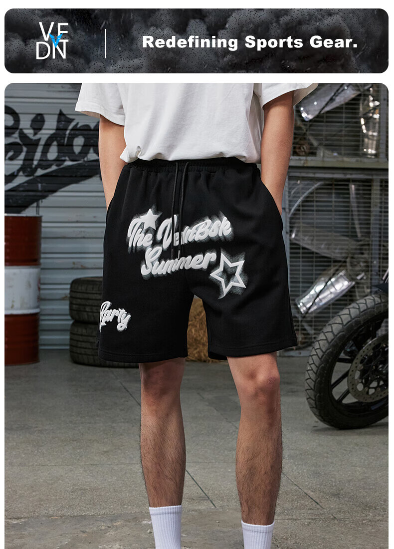 VEIDOORN Summer Heavyweight Party Shorts, Cotton Sweat-Absorbing Basketball Shorts, Sports Shorts, Loose Trendy Four-Point Pants, American Style for Me 1