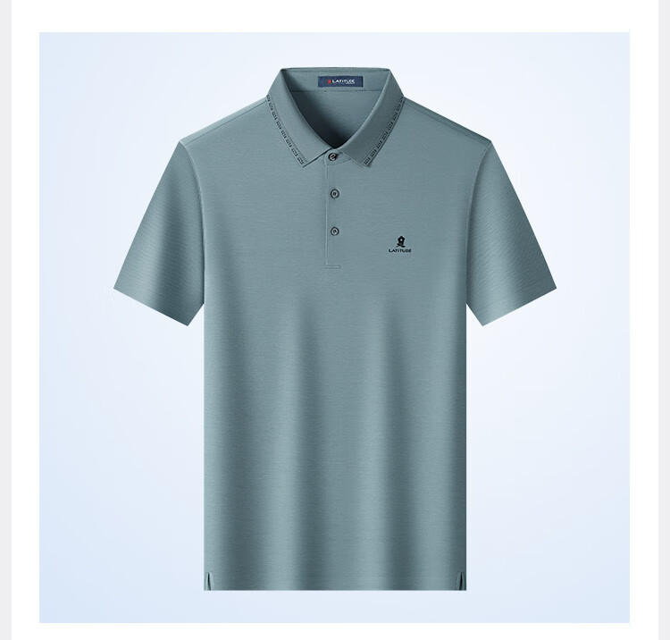 MONTAGUT Short-Sleeve Polo Shirt for Men, Summer Solid Color Mercerized Cotton Breathable Linen Wrinkle-Resistant Business T-Shirt, Light Gray L/50 8