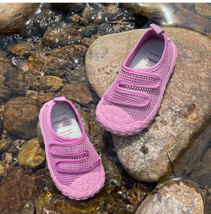 TOPSTAR Children's Sandals, Breathable Boys' Wading Shoes, Girls' Mesh Shoes, Versatile Mesh Anti-Slip Soft Sole Indoor Shoes, Pink, Size 29 25