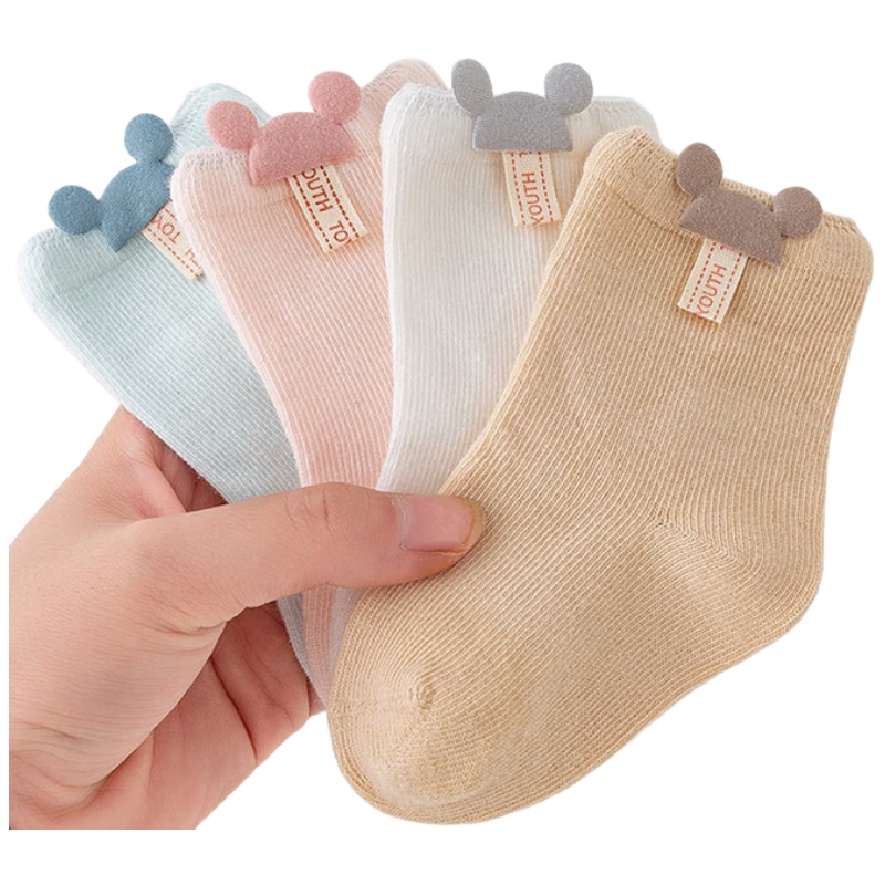 Aibaoshi Baby Socks, Spring And Autumn Newborn Mid-Calf Socks, Cotton Socks for Boys And Girls, Foot Covers, M Size, 4 Pairs Pack, B1232