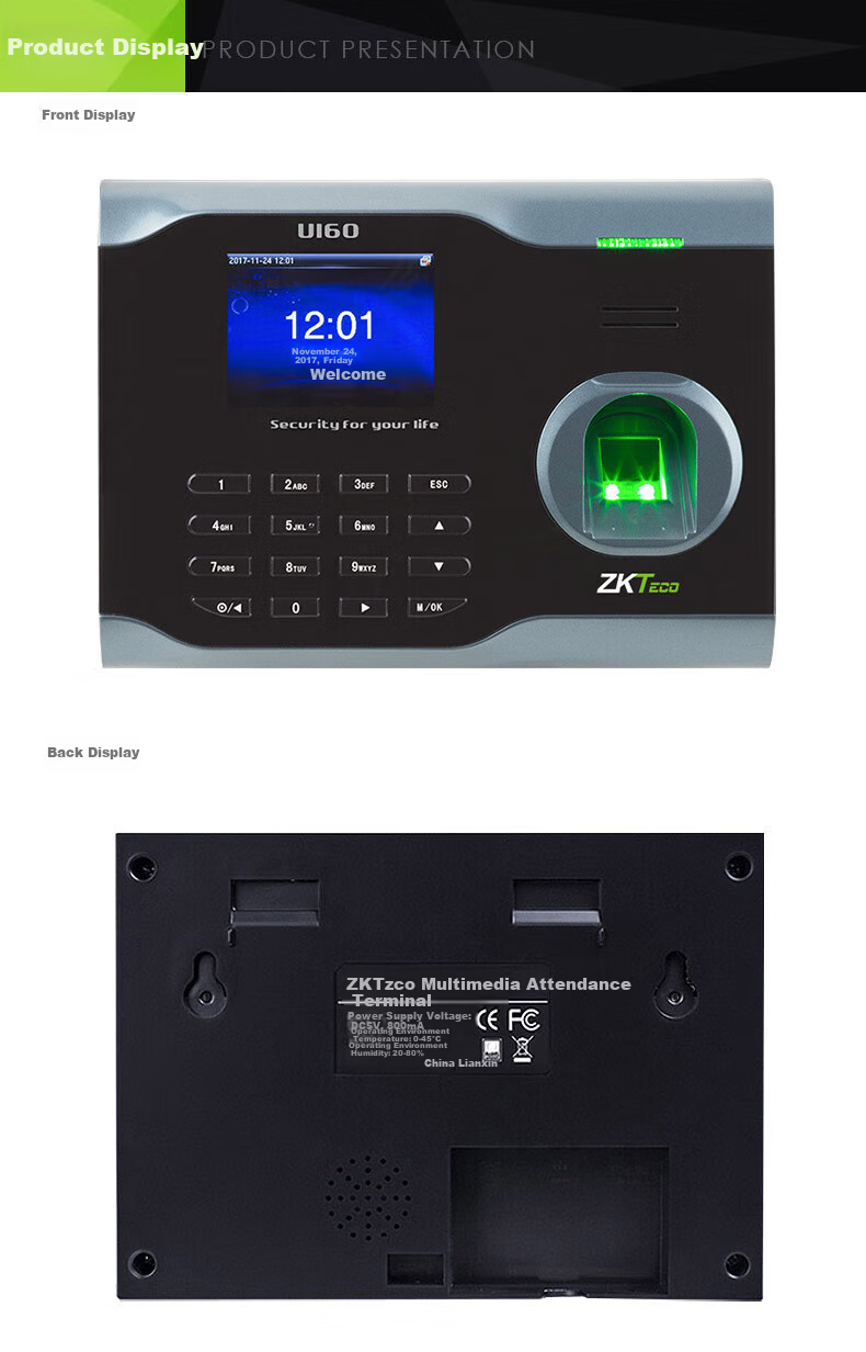 ZKTECO ZKTeco/ZKTECO Technology U160 Fingerprint Attendance Machine, Professional High-Speed Time Clock, WIFI Transmission with Large Capacity 5
