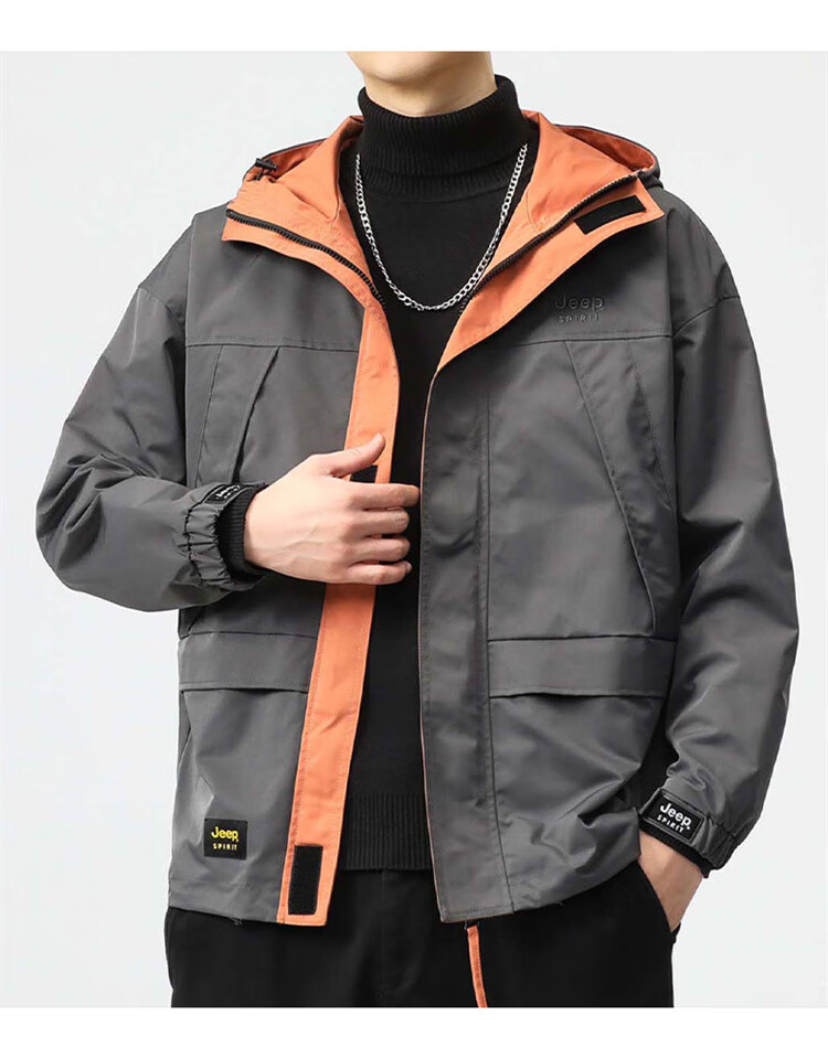 JEEP SPIRIT Men's Spring Autumn Windproof Tactical Jacket Casual Coat Gray XL 17