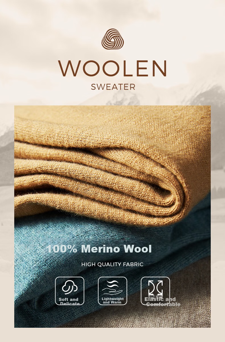 SEPTWOLVES Men's Wool Sweater, Autumn And Winter, Merino Wool Thin Style, Colorful, Cold-Resistant, Warm, Business Casual Base Layer Thin Sweater 4