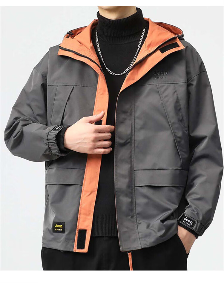 JEEP SPIRIT Men's Spring Autumn Windproof Tactical Jacket Casual Coat Gray XL 6