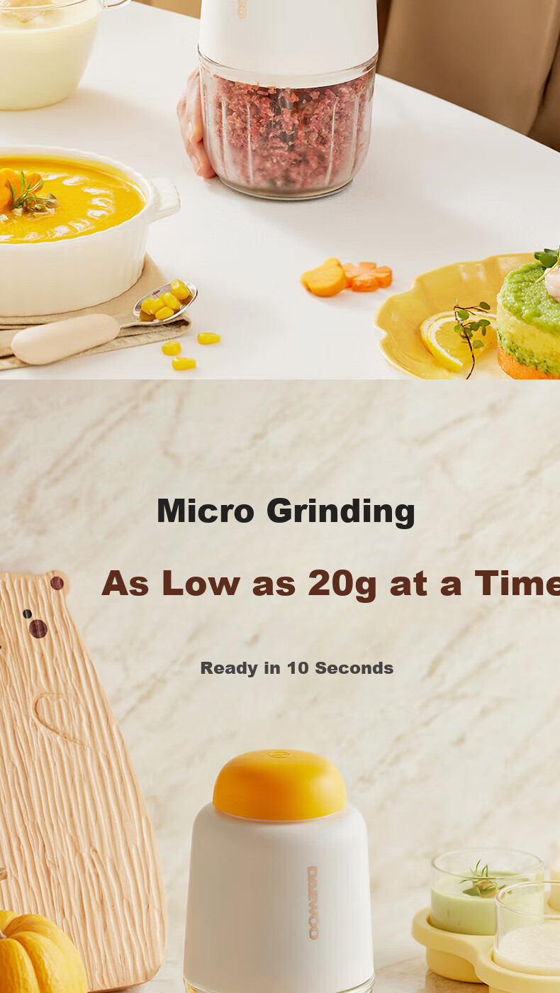 DAEWOO Baby Food Processor, Multifunctional Infant Grinder, Meat Mincer, Puree Maker, Automatic, 8 Blades, Dual Cups, Dual Blades 6