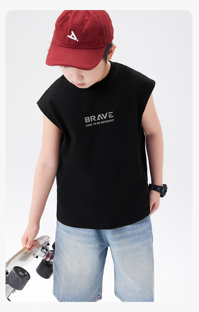 Zuo Xi Boys' Pure Cotton Vest Children's Summer T-Shirt 2026 New Boys' Sleeveless Top Base Shirt Black 130 21