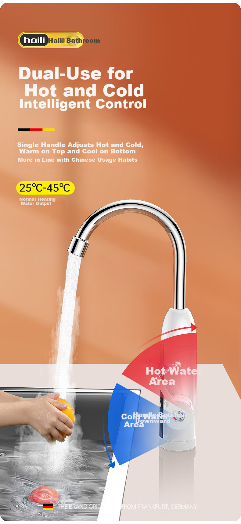 Haili 304 Stainless Steel Electric Water Heater with Variable Frequency Temperature Control, Instant Heating Kitchen Water Heater, Fast Heating Household XH-904 10