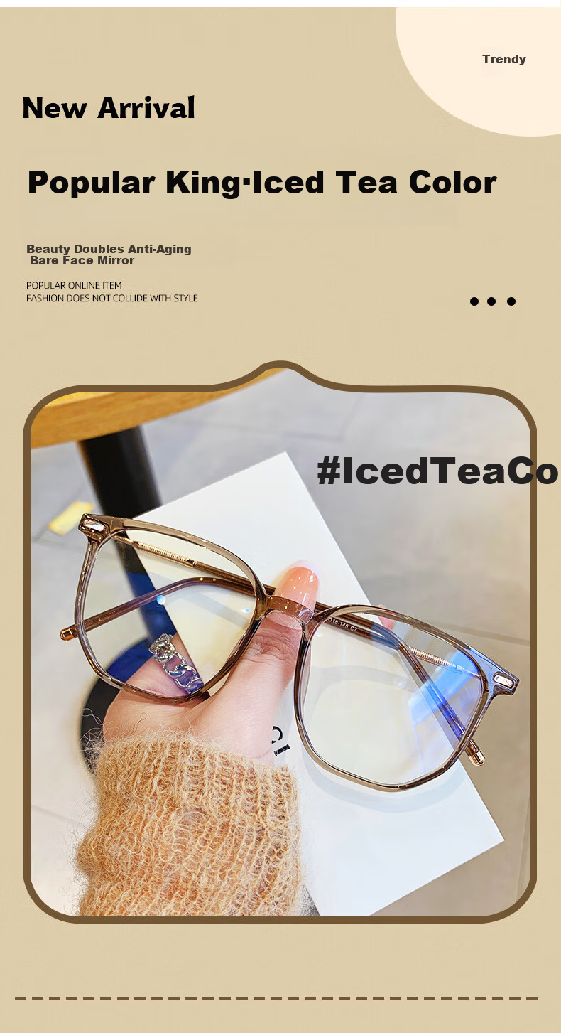 Angelamiao Blue Light Blocking Glasses, Myopia Glasses Frame for Women, Phone And Computer Eye Protection Glasses, Polygonal Large Frame, Slim Face Glasses Frame, Cold Tea Color 1