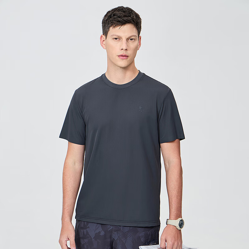 DANCING WOLVES [Quick-Dry Elastic] Summer Lightweight Breathable Sports Men's Versatile Short-Sleeve T-Shirt, 015 Dark Gray, M (170)