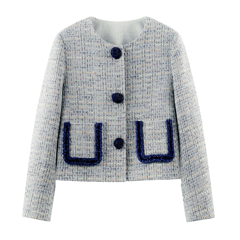 She Enjoy Small Fragrance Style Women's Short Coat Petite Versatile Spring Autumn Colorblock Cardigan Outerwear T51D041