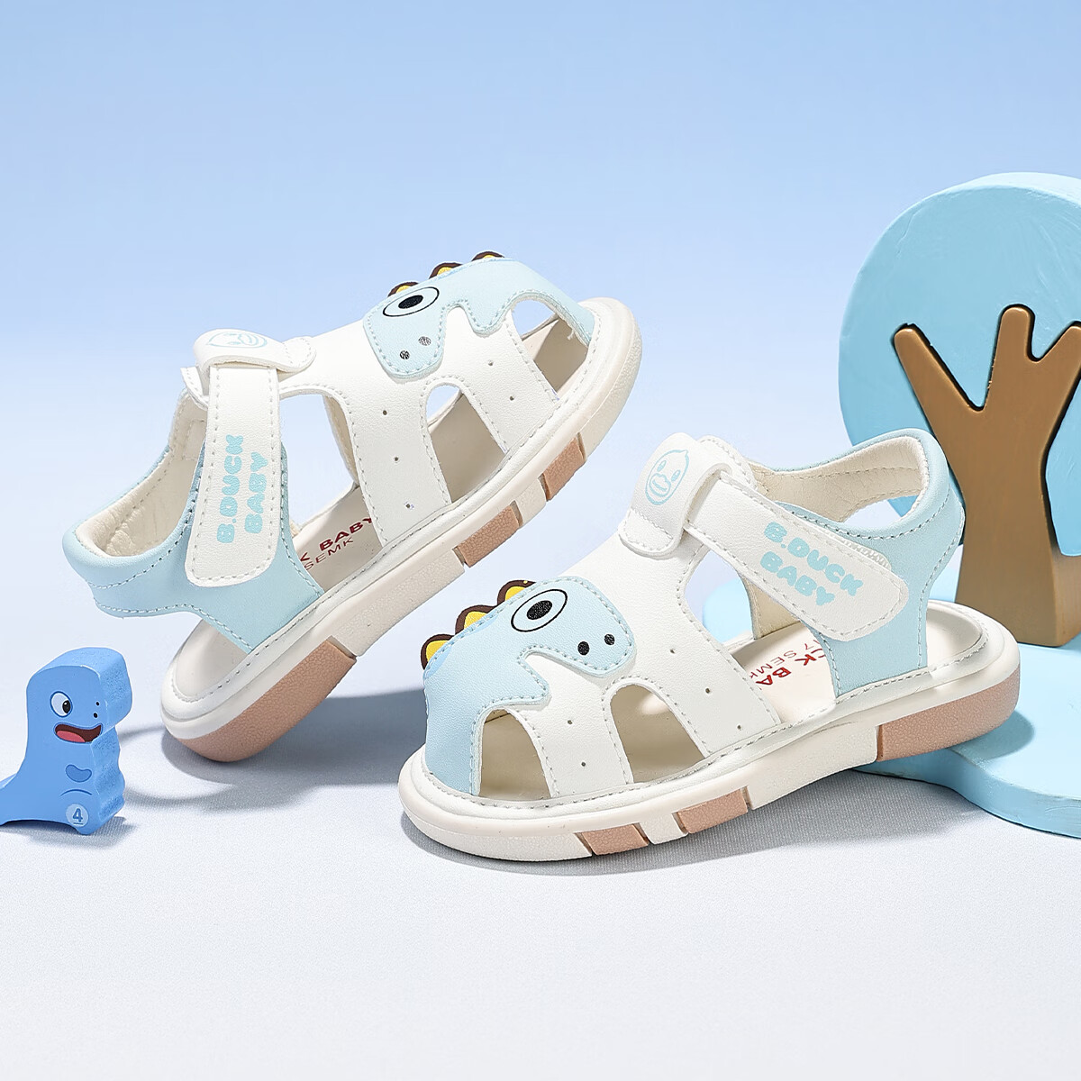B.Duck Children's Sandals, Summer Sandals for Boys And Girls, Toddler Walking Shoes, Anti-Kick Closed-Toe Shoes, 6814 Light Blue, Size 18