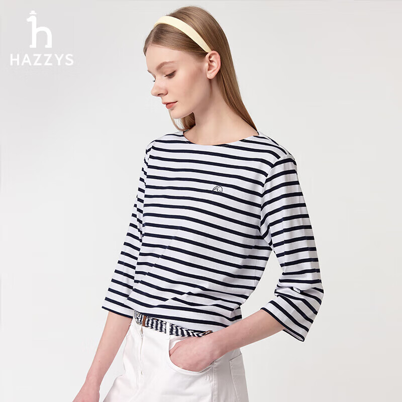 HAZZYS Women's Spring PHIZ Three-Quarter Sleeve T-Shirt ABTSE0CAX05, Navy Blue NV, Size M (160/84A38)