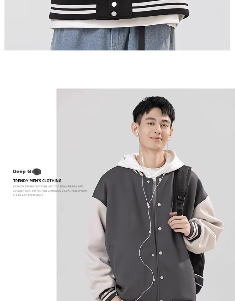 GENIOLAMODE [Aorui Peng Endorsed] Baseball Jacket for Men, Heavyweight Color-Block American Retro Style Jacket, Men's Outerwear, Brown-Green, 3XL 6