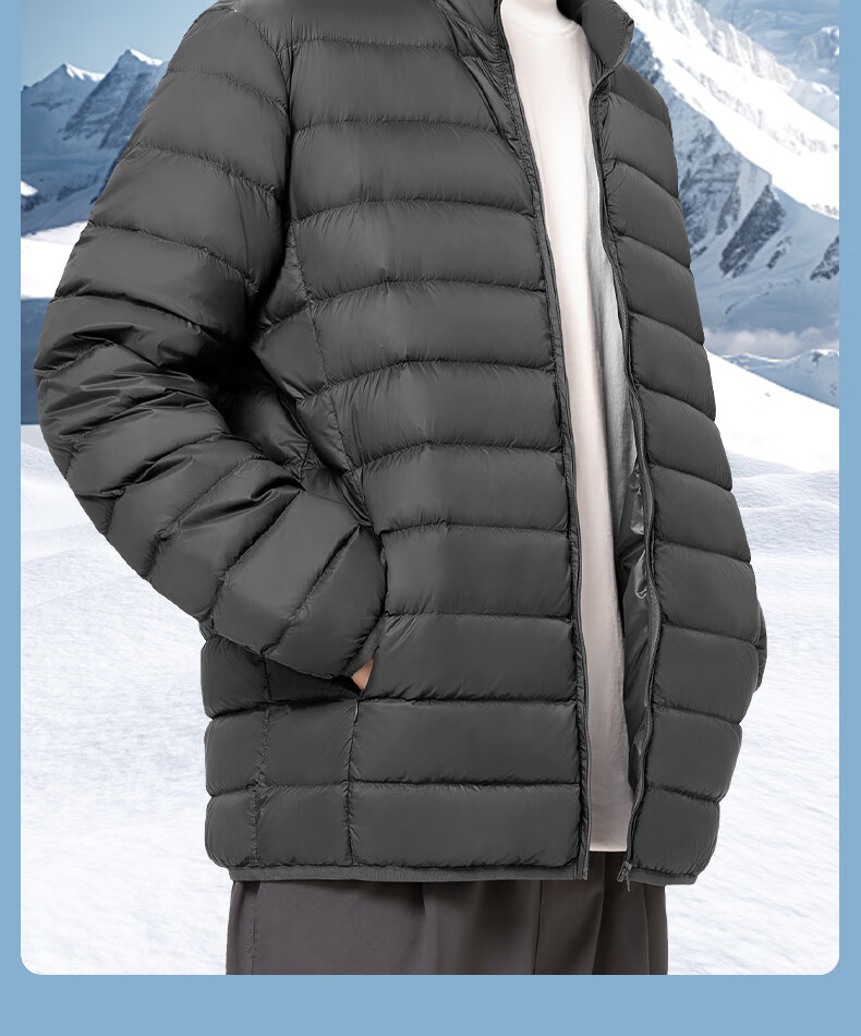 GENIOLAMODE Lightweight down Jacket for Men, Winter Stand Collar, 90% Duck Down, Warm Winter Coat, Men's Outerwear, Black, Size M 2