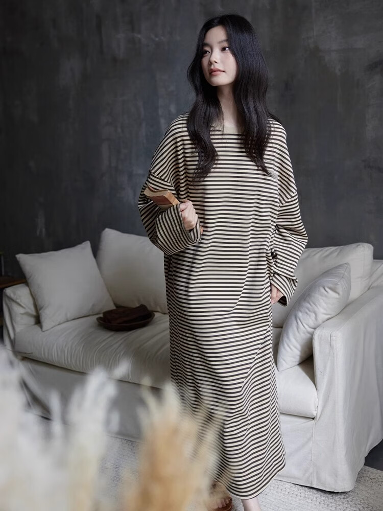 GUJIN Spring Autumn New Pure Cotton Women's Long Nightgown Homewear Casual Loose Plus Size Sleepwear with Chest Pad L 15