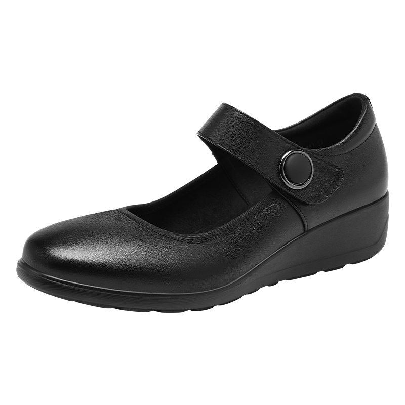 Red Dragonfly Women's Soft Sole Wedge Mid-Aged Mary Jane Casual Leather Shoes WTB152701 Black Size 39