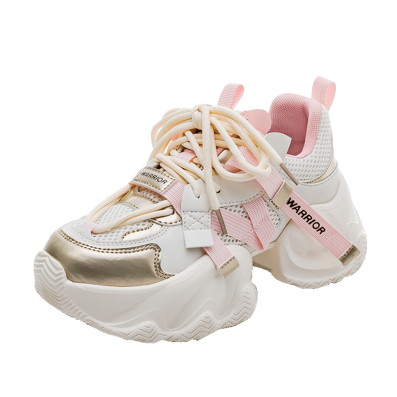 Warrior Official Women's Summer Dad Sneakers 2026 New Sports Shoes Versatile Women's Shoes Beige Gold Mesh Style Size 35