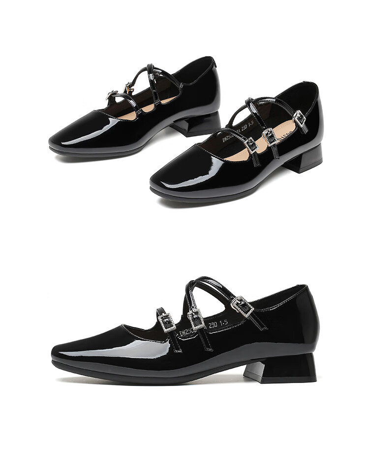 Dusto Mary Jane Shoes for Women, Spring 2025 New Fashion Casual Chunky Heel Ankle Strap Square Toe C0033 14