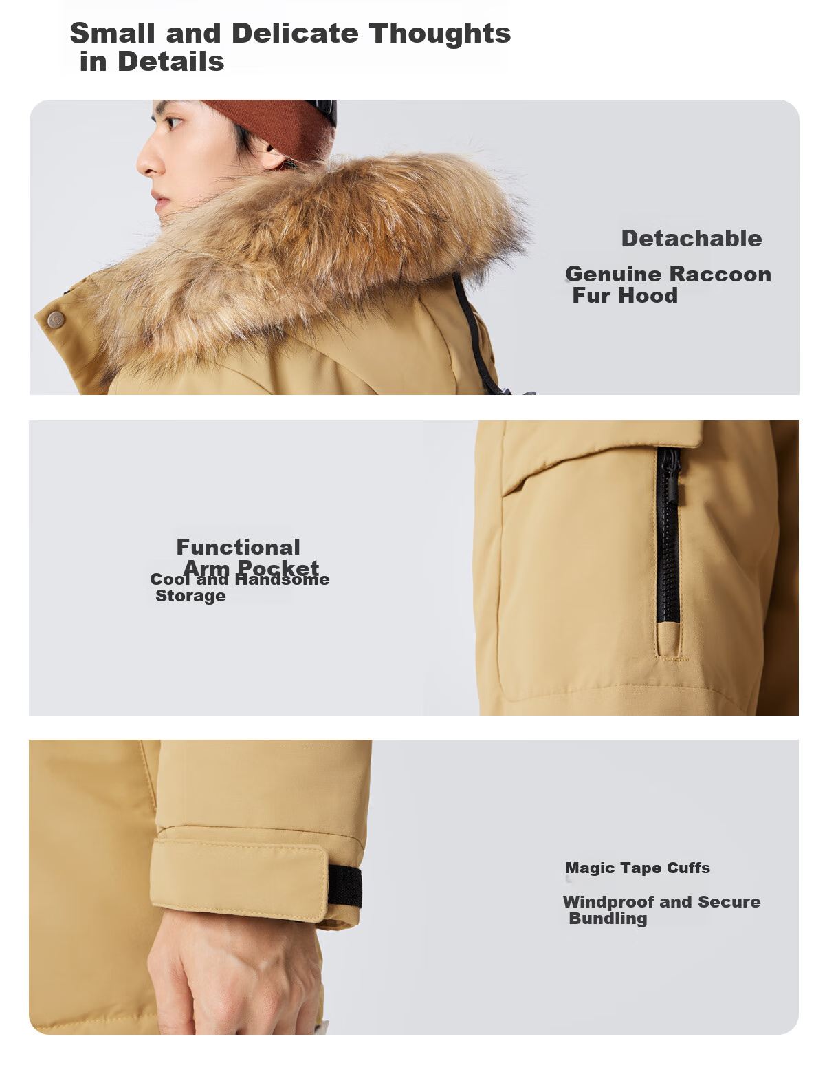 CAMEL Workwear down Jacket, Mid-Length, White Duck Down, Collar, Casual Sports Thickened Coat, Winter Season, M13CAKI038A 50
