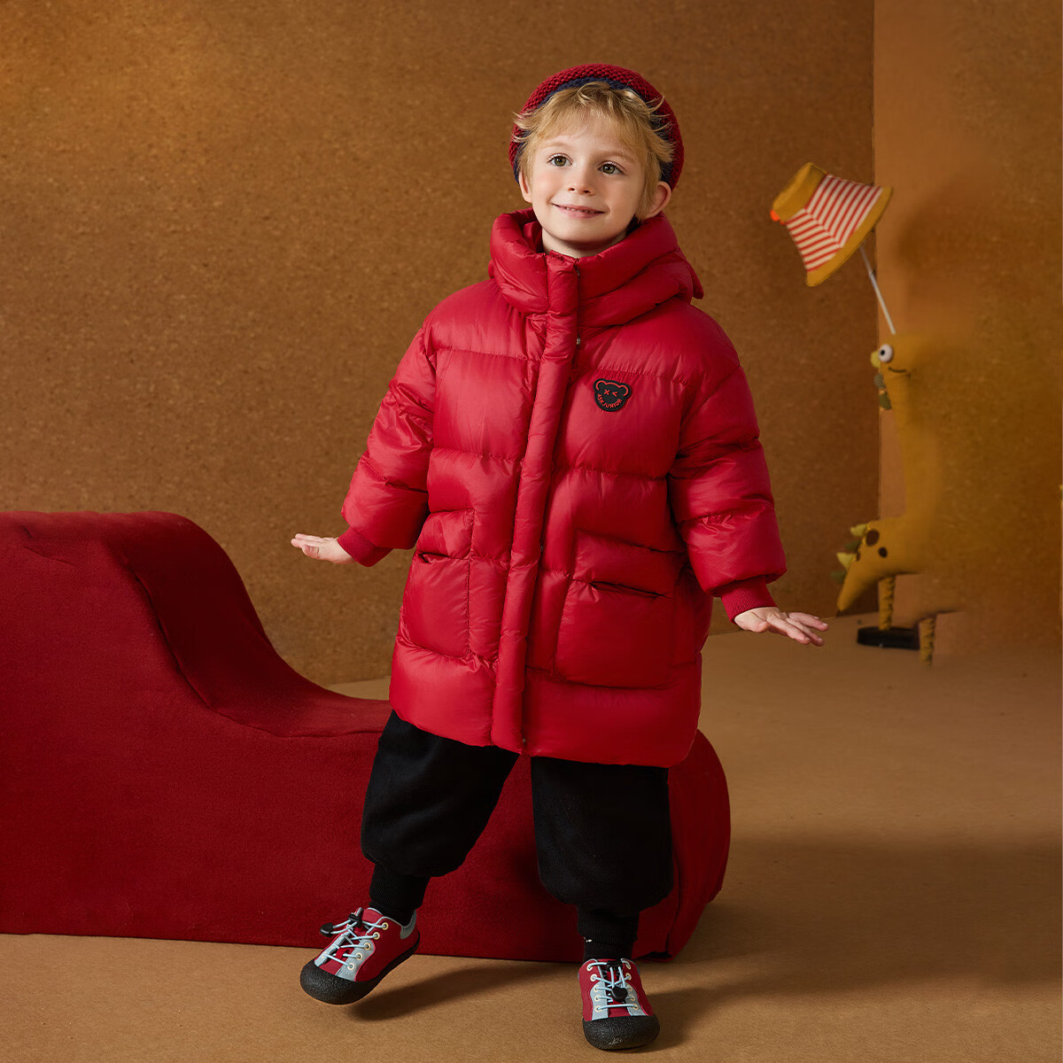 Детская зимняя куртка ASK JUNIOR с тройной защитой, утепленная, красная, с капюшоном, для мальчиков, для малышей, новая коллекция 2025 года