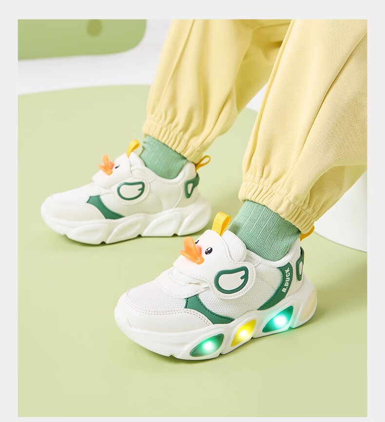 B.Duck Children's Walking Shoes, Girls' Light-Up Shoes, Boys' Glow-In Sneakers, Model 6868, Blue And White, Size 30 4