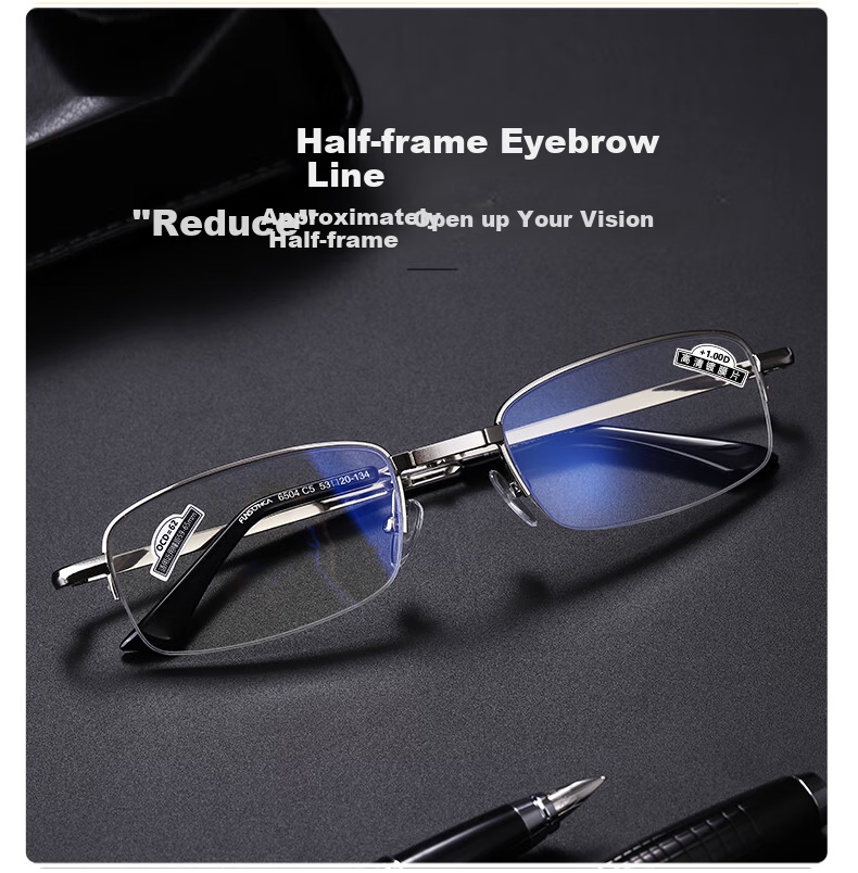 Funsonca Metal Folding Portable High-Definition Coated Reading Glasses for Men And Women, Imported Materials, Durable 6504, 100 Degrees, Father's Day 2