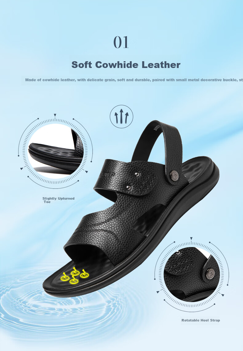 Aokang Sandals, Beach Shoes, Men's Comfortable Casual Open-Toe Breathable Two-Way Simple Slippers, Brown, Size 38 3