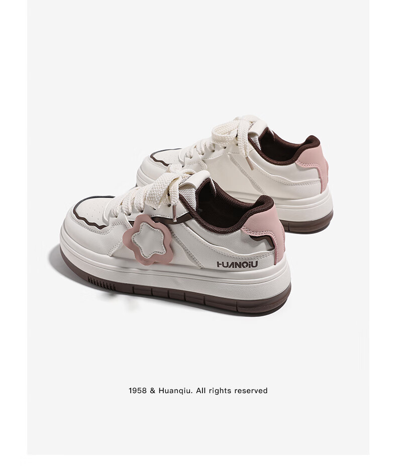 HUANQIU Women's Platform Shoes, Spring And Autumn 2026 New Niche Thick-Soled Casual Shoes, Versatile White Sneakers to Match Dresses, Beige, Size 39 6
