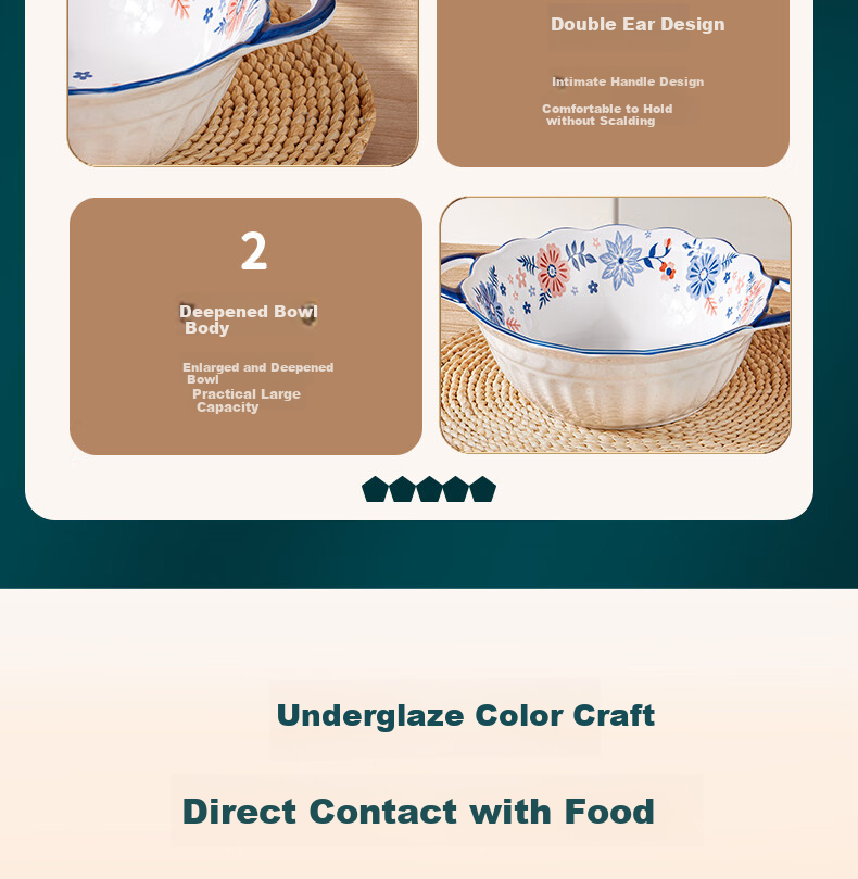 Baijie Ceramic Soup Bowl Large 9-Inch Household Pickled Fish Soup Basin for Spicy Hot Pot and Boiled Meat Slices Single Piece 6