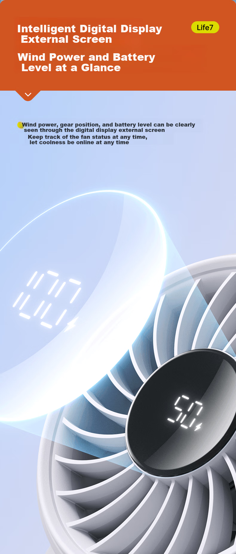 Jisu (JISULIFE) Handheld Mini Fan, Portable Folding Compact High-Speed Energy-Saving Powerful Fan, Outdoor Neck-Hanging Desktop Ultra-Long Battery Life Electric Fan, LIFE7 Gray 12
