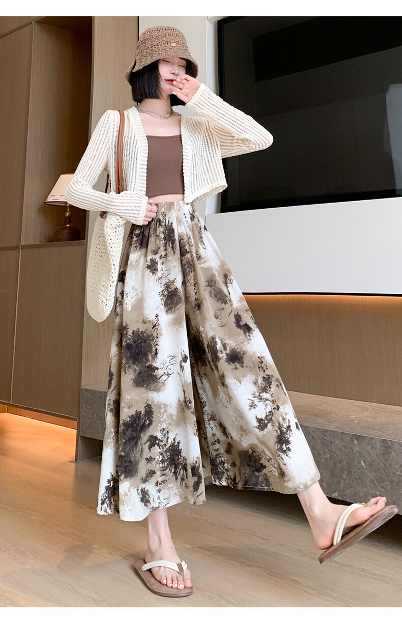 Langsha New Chinese Style Chiffon Skirt Pants for Women, Summer Lightweight New High-Waist Ink Painting Chinese Style Wide-Leg Trousers 19