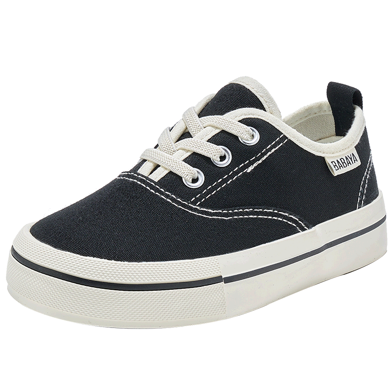 Babaya Children's Canvas Shoes, New Casual Girls' Sneakers, Big Kids' Parent-Child Shoes, Spring Boys' Versatile Skateboard Shoes, Black, Size 38