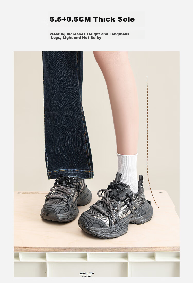 ZHR Dad Shoes for Women, Retro Trendy Cool Patchwork Upper Sneakers, Thick-Soled Height-Increasing Women's Shoes, JT62, Silver Gray, Size 35 4