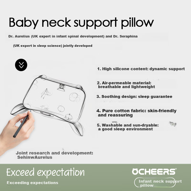 Ocheers British Children's Silicone Pillow for Babies 6 Months And Above, Infant Pillow for Toddlers 1-3 Years Old, Baby Neck Support Pillow, Children's Pillow
