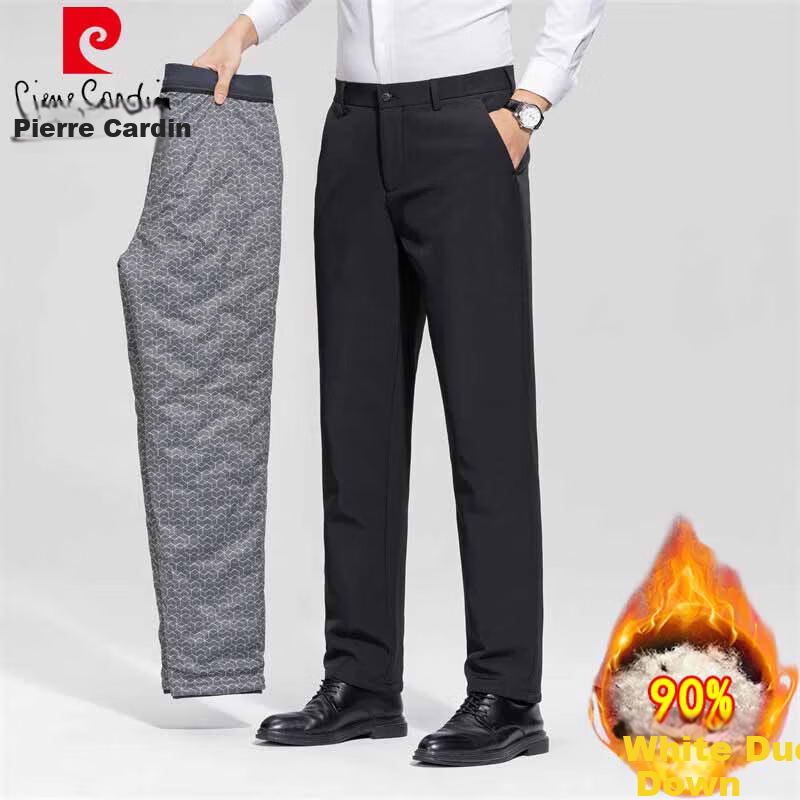 Pierre Cardin Men's Down Pants Autumn Winter New Thickened Fleece White Duck Down Casual Versatile Suit Trousers Black 33