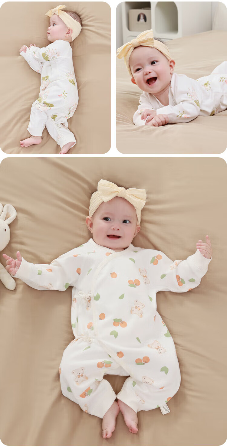 Aibaoshi Baby Clothes Romper, Pure Cotton, Spring And Autumn, Newborn Infant Bodysuit, Monk Outfit, 2 Pieces, Size 66, Red Heart Bear T141 17