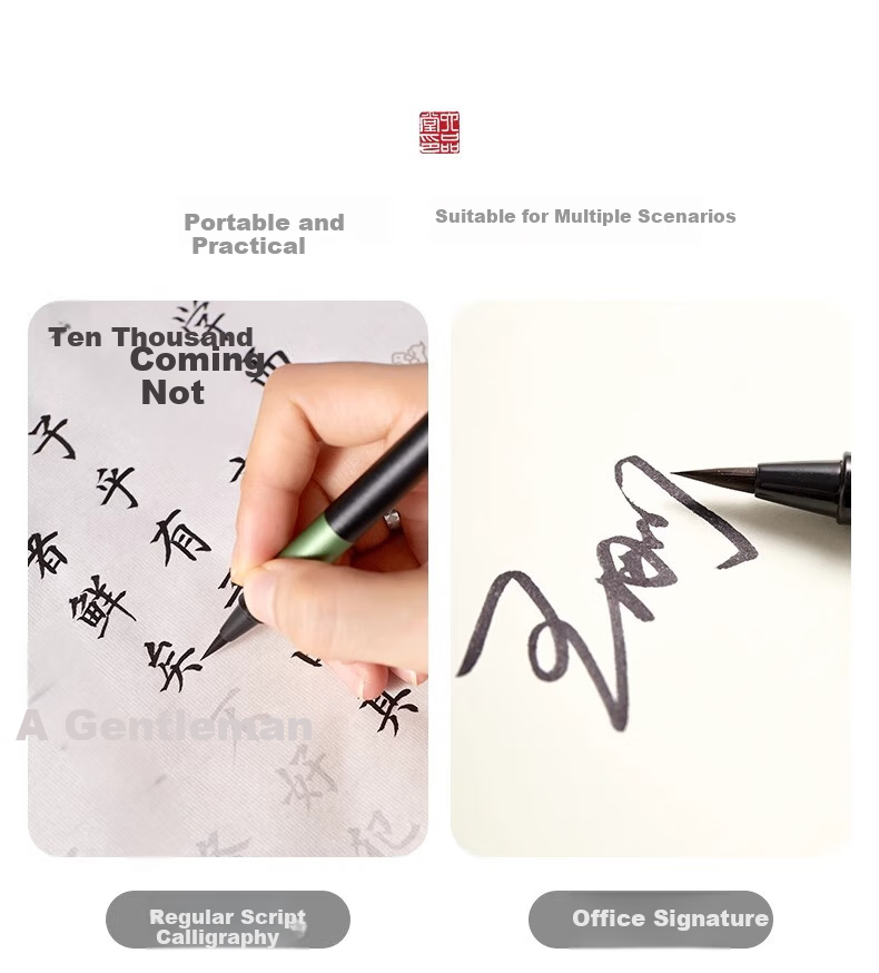 Liupintang [Mid-Autumn Festival Gift] Fountain Pen-Style Calligraphy Brush Professional Wolf Hair Soft Brush Small Regular Script Brush for Beginners Running Script Water-Style Practice Set Scientific Calligraphy Brush Ink Cartridge 12