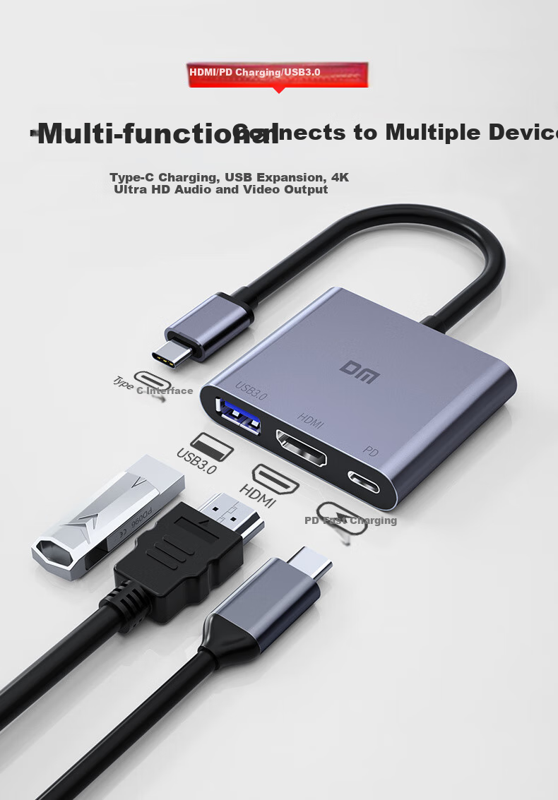 DM Daimai Type-C Three-In Expansion Dock, USB-C to H DM IPD100W/USB3.0 Expansion Integrated Phone Laptop Converter, CHB026 2