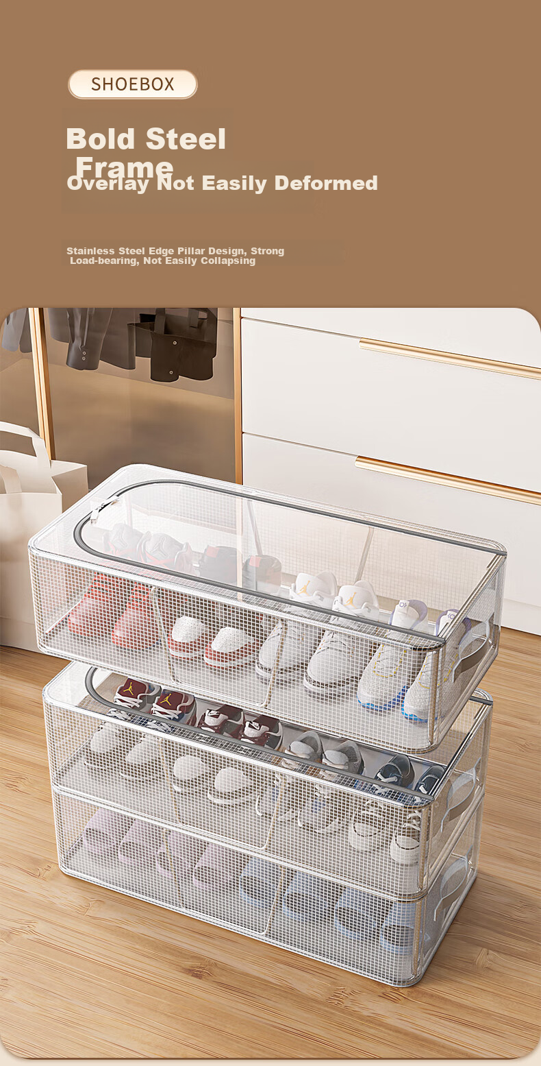 YOUQIN Shoe Box Storage Organizer, Space-Saving Transparent Dustproof Shoe Cabinet, Under-Bed Shoe Rack for Boots, Foldable Shoe Shelf 1