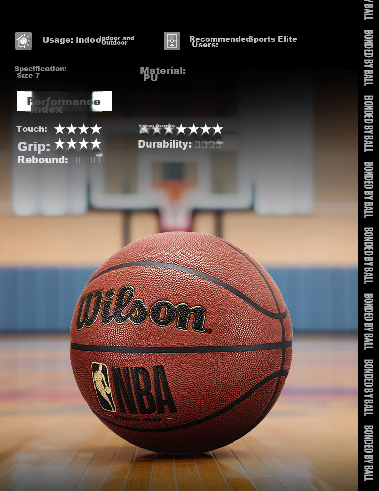 Wilson NBA Series Black Color ETERNAL PLUS Moisture-Absorbing Non-Slip Indoor And Outdoor Adult Size 7 Basketball 2