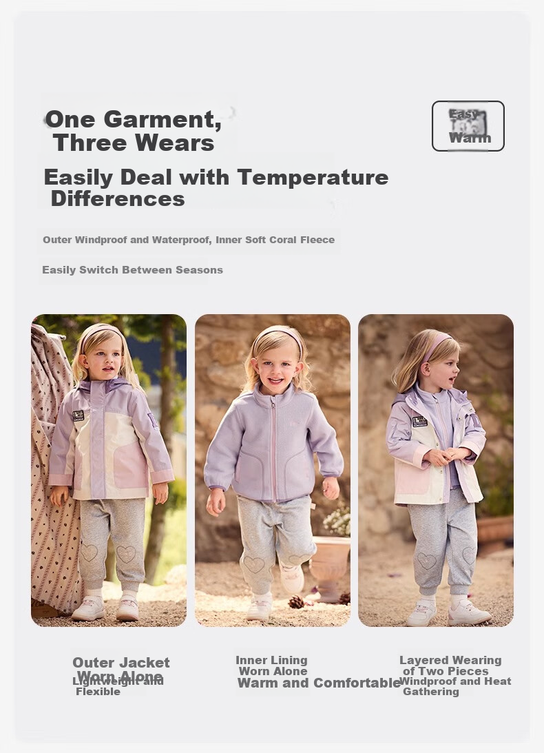DAVE & BELLA [Easy Fit] Children's 3-In Windbreaker, Spring And Autumn Waterproof Jacket for Boys And Girls 12