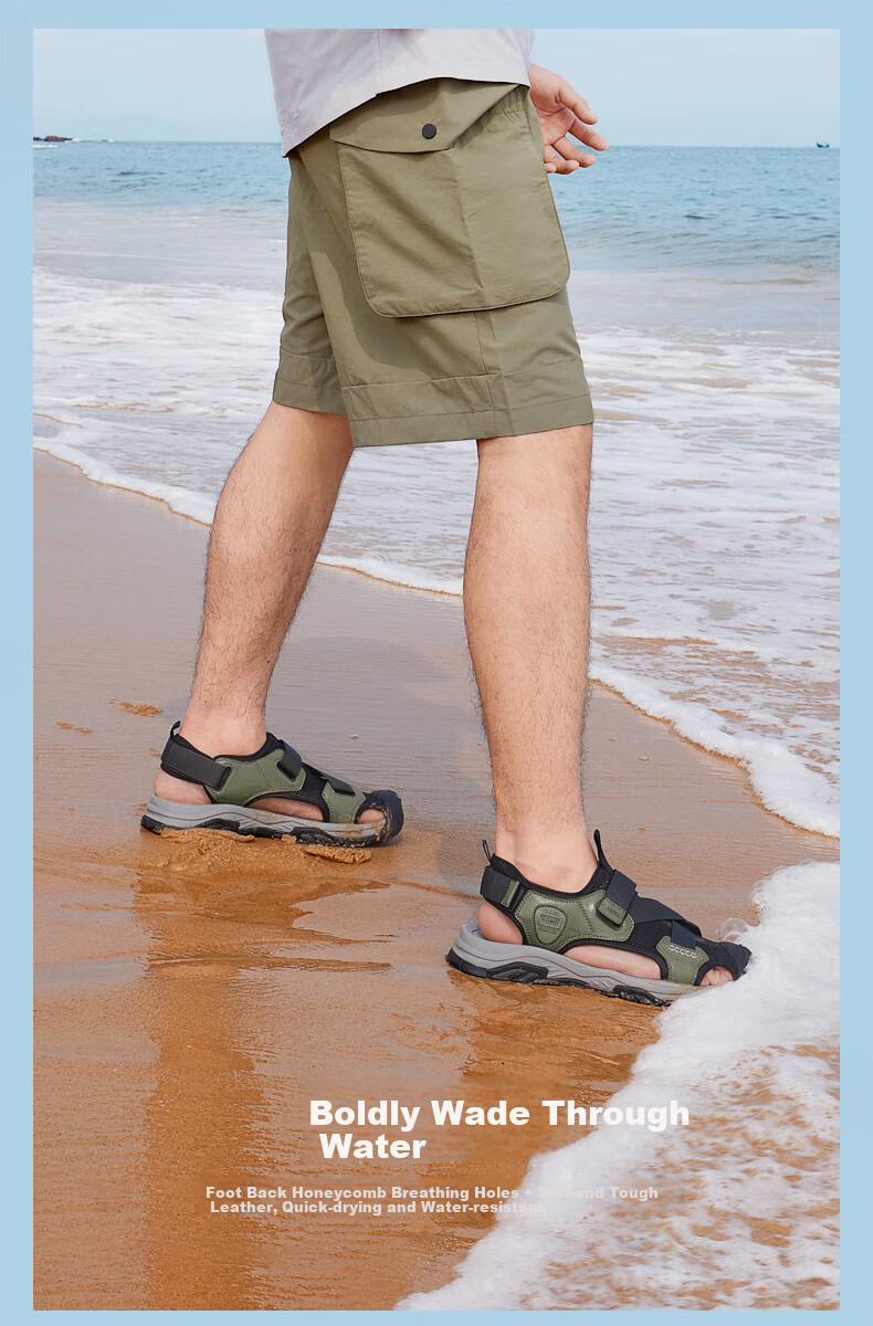 CAMEL Outdoor Casual Velcro Closed-Toe Perforated Beach Sports Sandals for Men G14M076677 Night Black Size 41 9